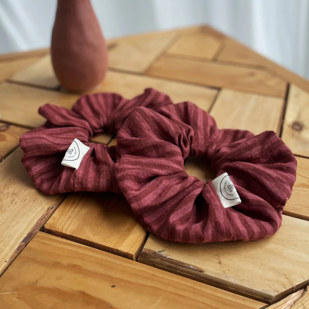 Cherry Stripe linen scrunchie by Woven Library