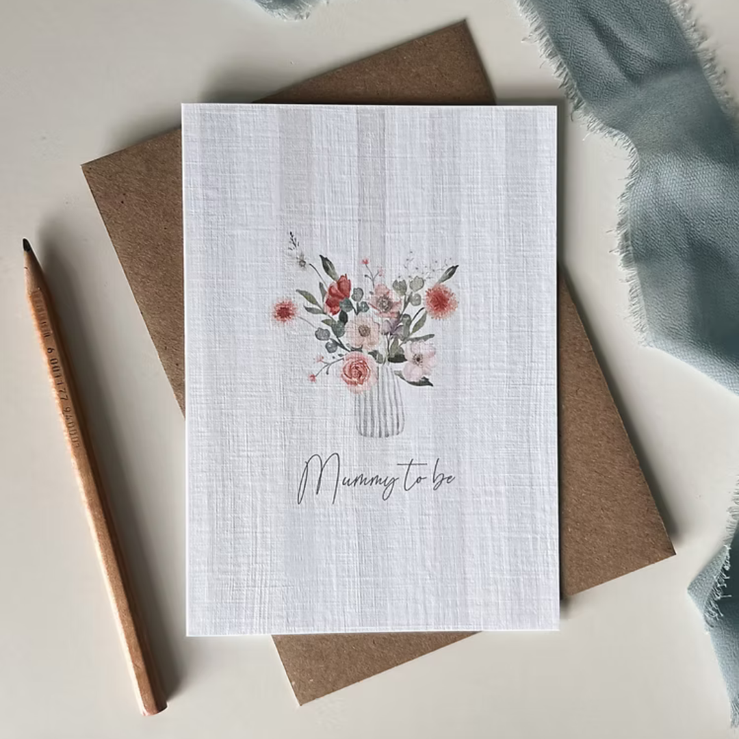 Greeting card with floral design and 'Mummy to be' text