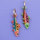 Rainbow trout pendants on gold painted stainless steel hoop earrings