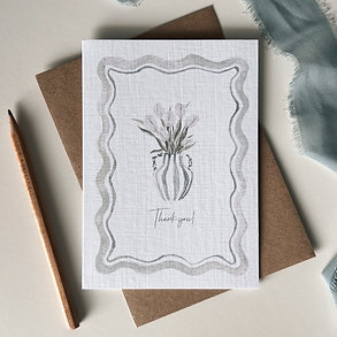 Greeting card with floral design and 'Thank you' text.